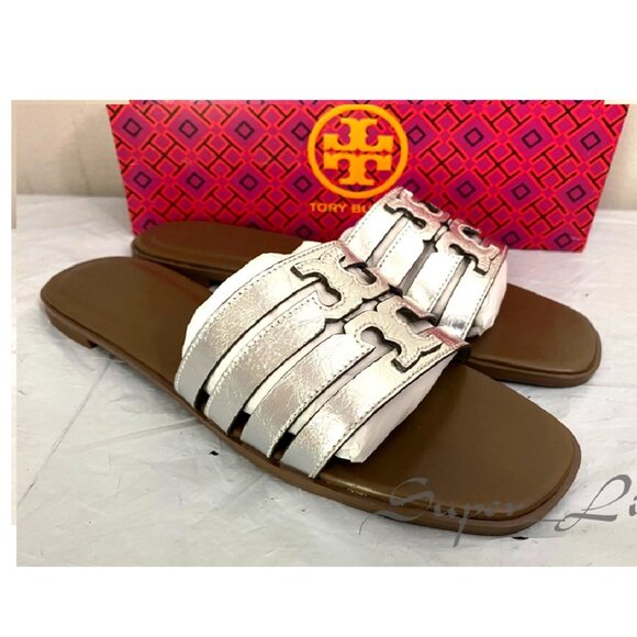 NEW Tory Burch Women's Ines Cage Metallic Leather Slide - Picture 4 of 9
